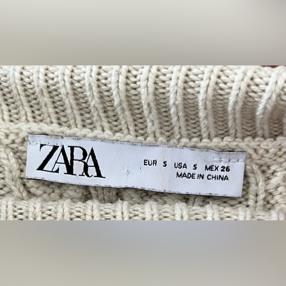 (S) Zara Women’s Cable Knit Sweater Turtleneck Cream Oversized - Picture 3 of 8